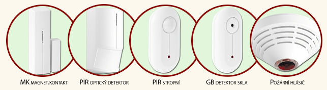 detektory OASIS - magnetický kontakt, PIR, detektor skla